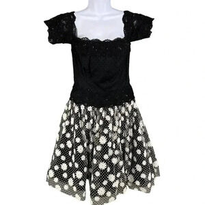 Carol Mignon NWT Womens10 Fit Flare Dress Bodice Daisy Motif VTG 80s MSRP 495.00